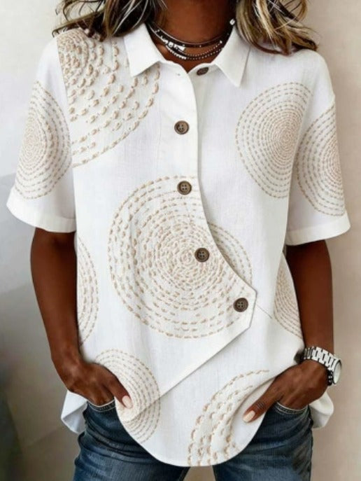 Julia - Asymmetrical Cotton-Linen Blouse with Buttons