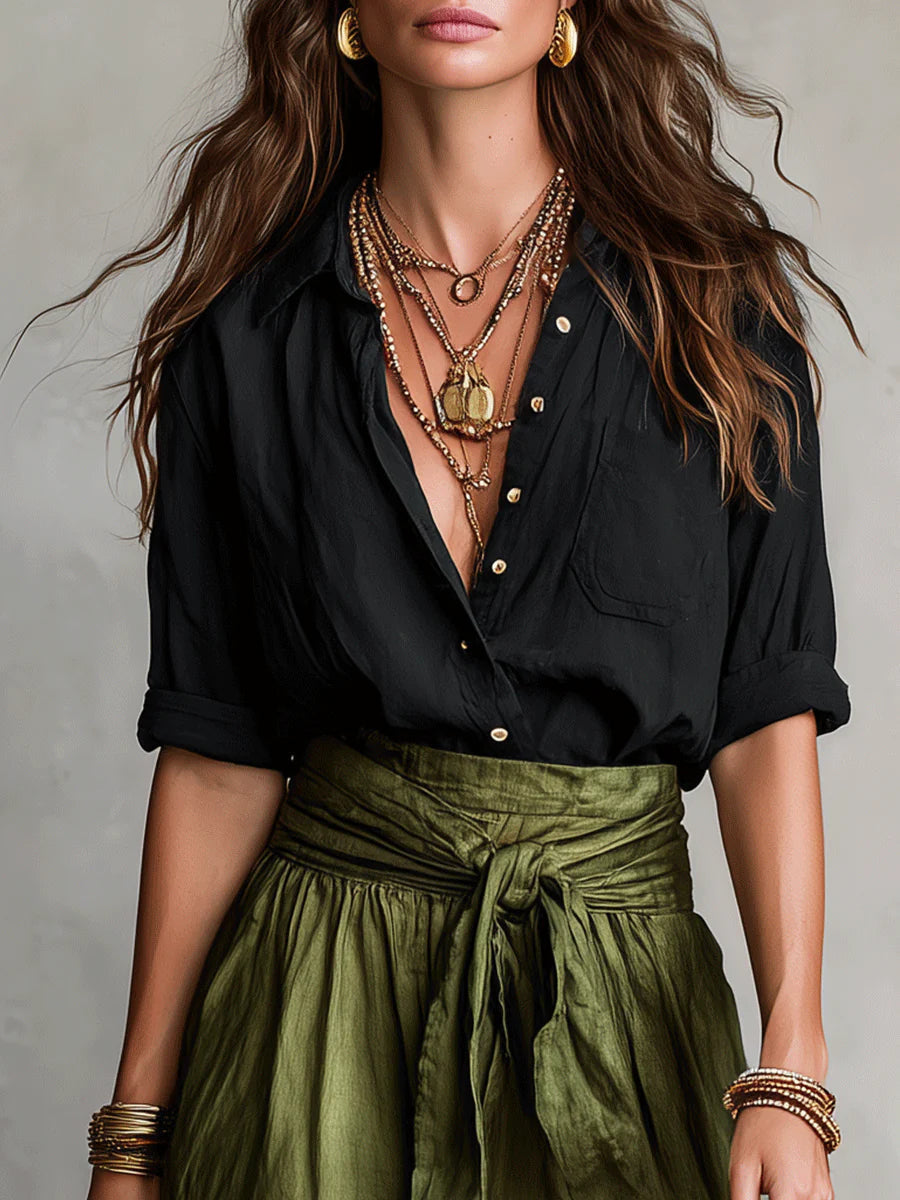 LUCIANA | ELEGANT AND FLOWING ONE-SHOULDER MAXI DRESS