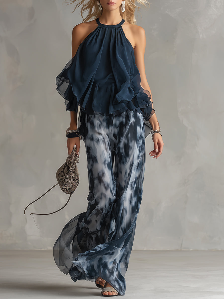 Elisa | Elegant and lightweight set with fluid top and wide trousers