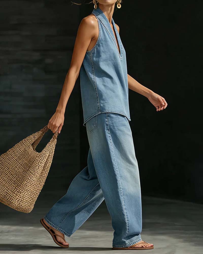 TERESINA | LONG FLUID SUIT WITH V-NECK