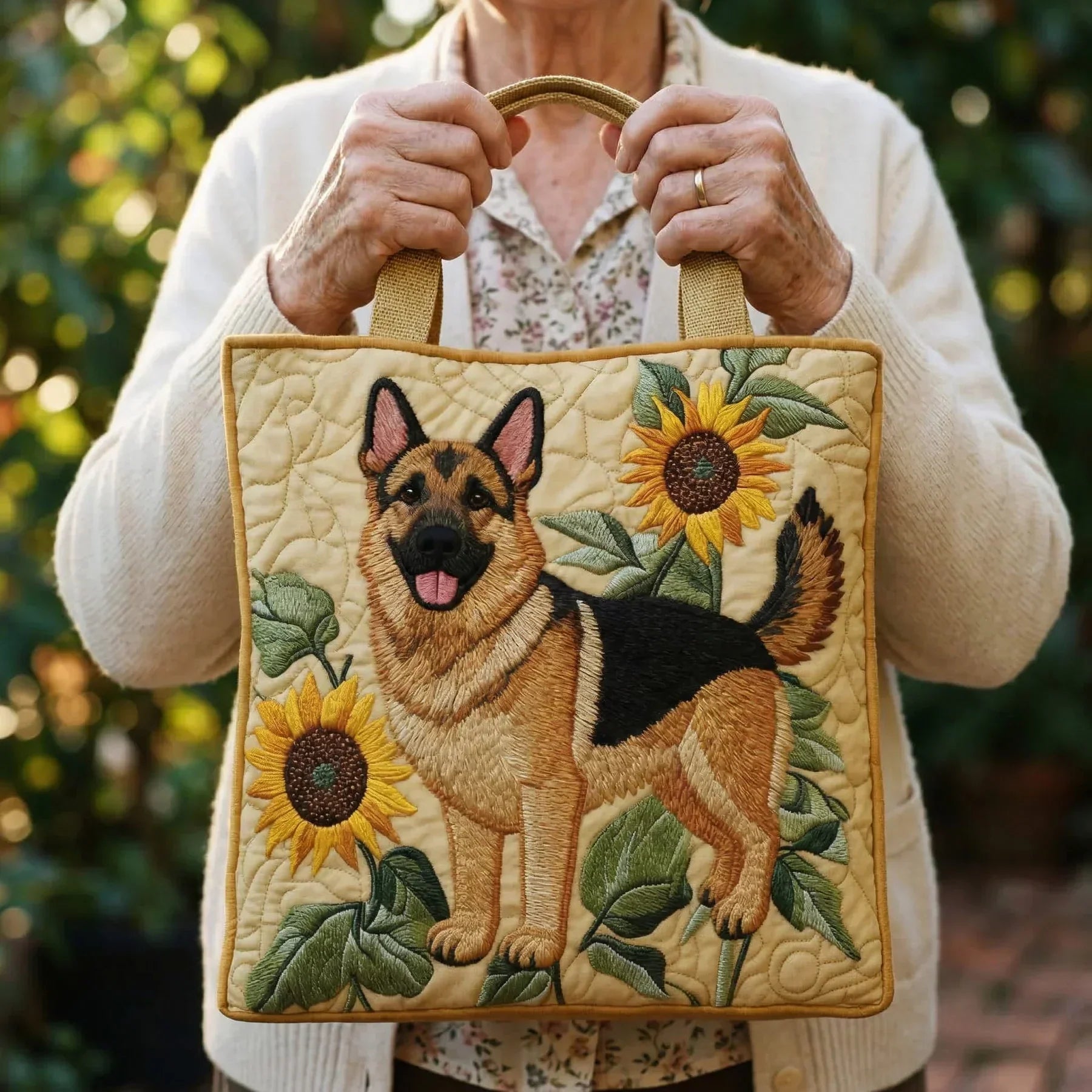 Floral German Shepherd Tote Bag – Gift Idea