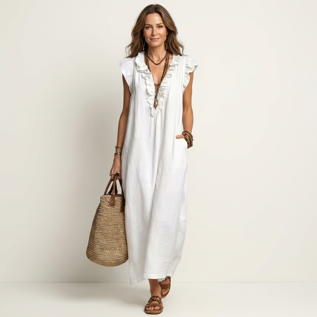 JOSIE | ELEGANT RUFFLE V-NECK MAXI DRESS