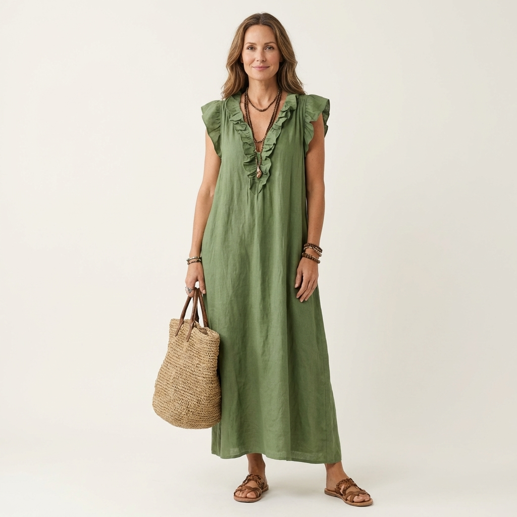 JOSIE | ELEGANT RUFFLE V-NECK MAXI DRESS