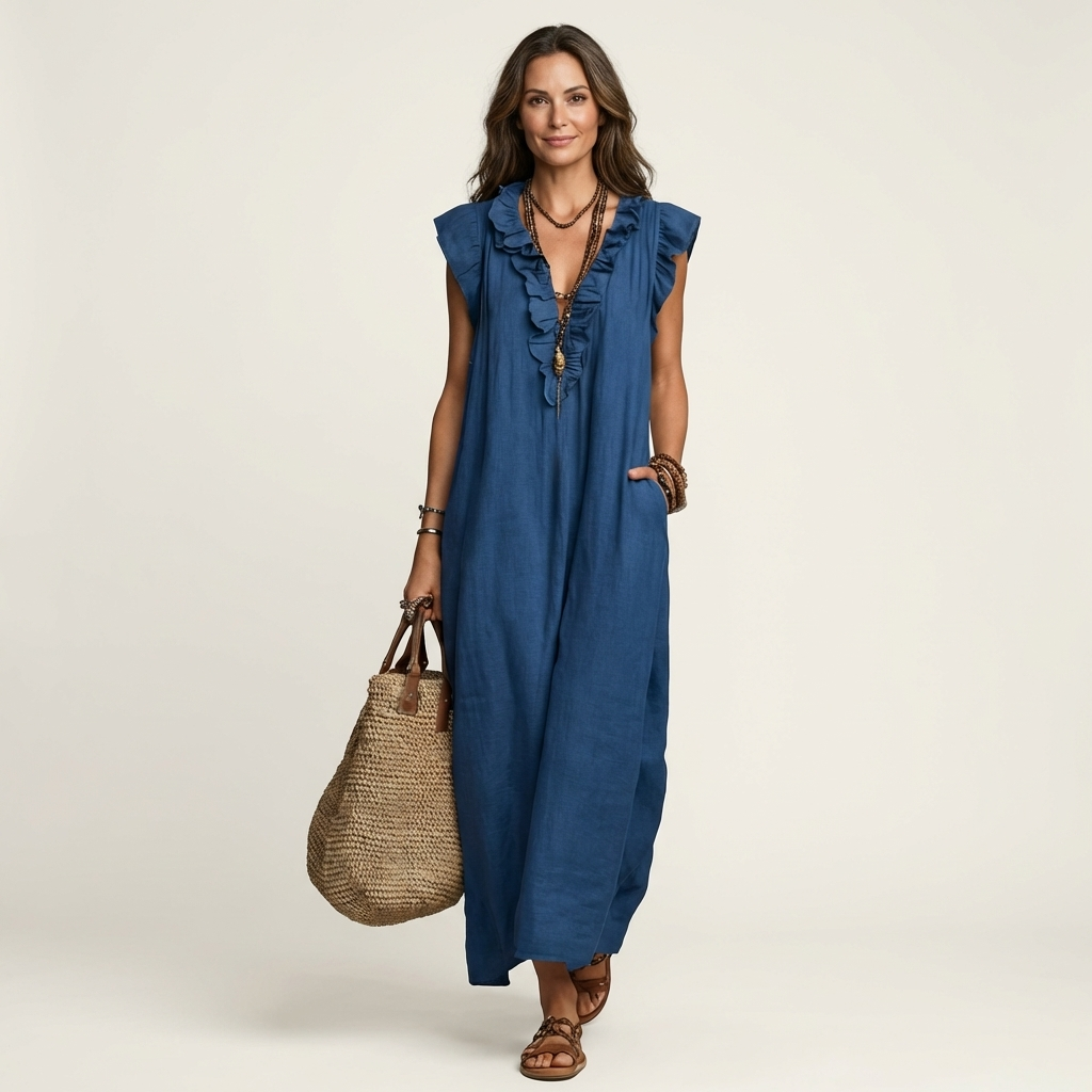 JOSIE | ELEGANT RUFFLE V-NECK MAXI DRESS