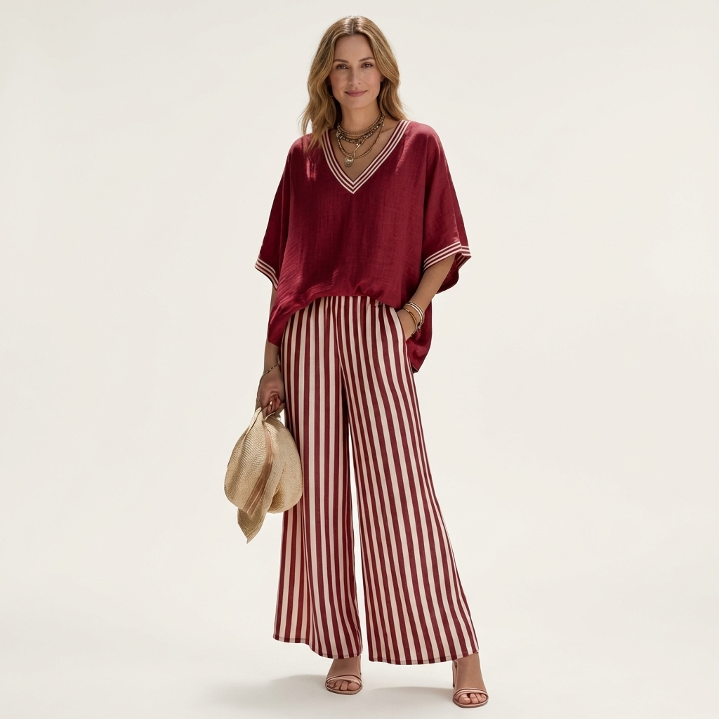 GISELLE | V-NECK VARSITY TOP & STRIPE WIDE-LEG SET