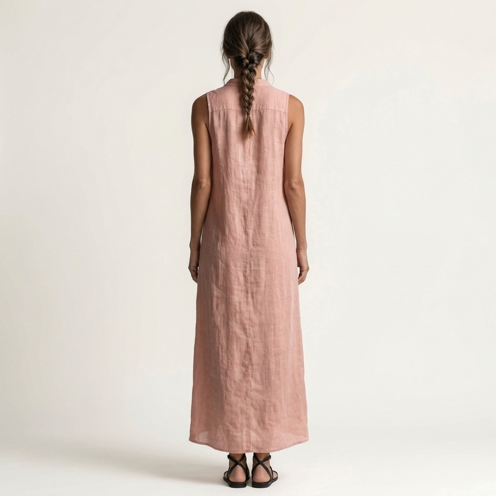 VALENTINA | HOODED BUTTON-FRONT SLEEVELESS LINEN MAXI DRESS