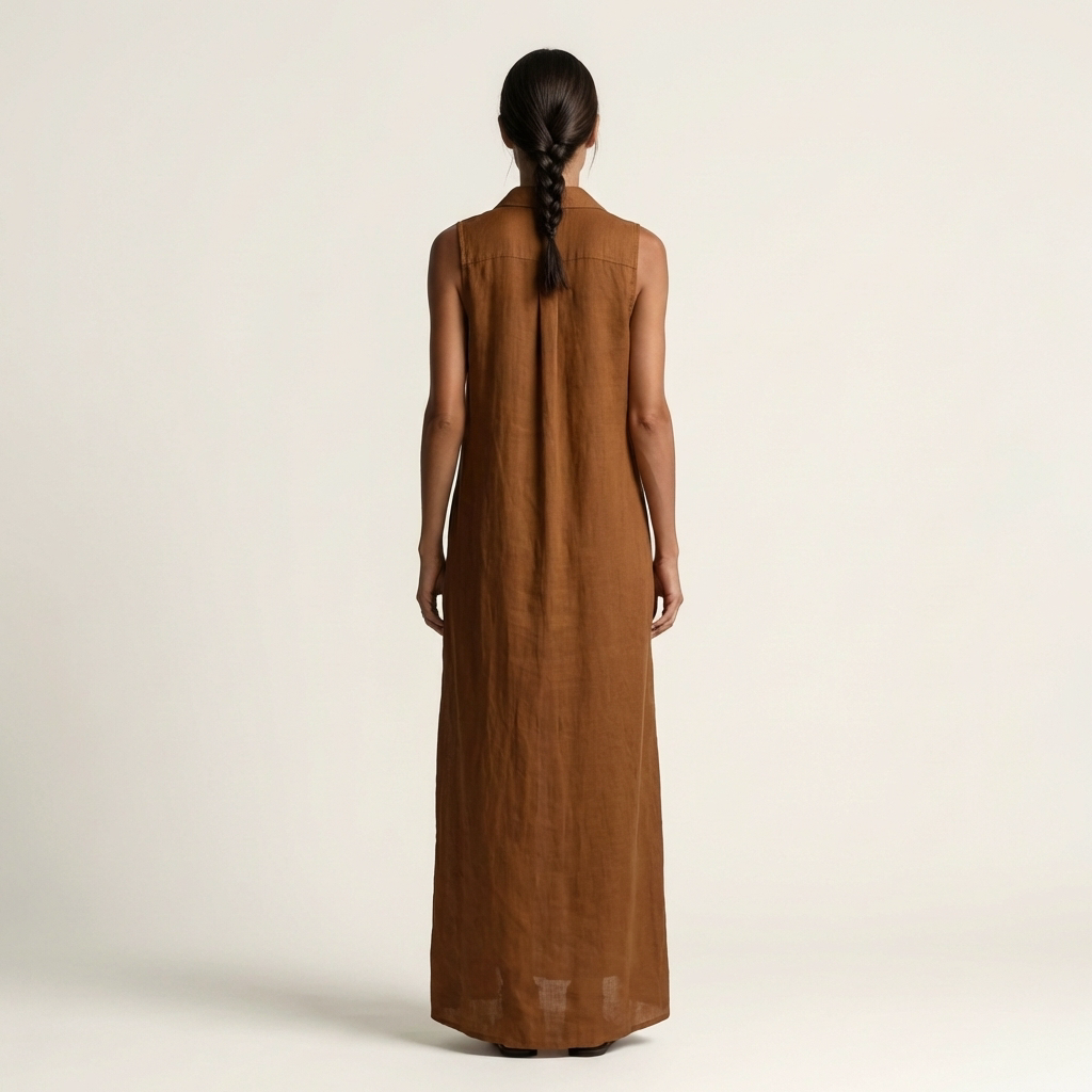 VALENTINA | HOODED BUTTON-FRONT SLEEVELESS LINEN MAXI DRESS