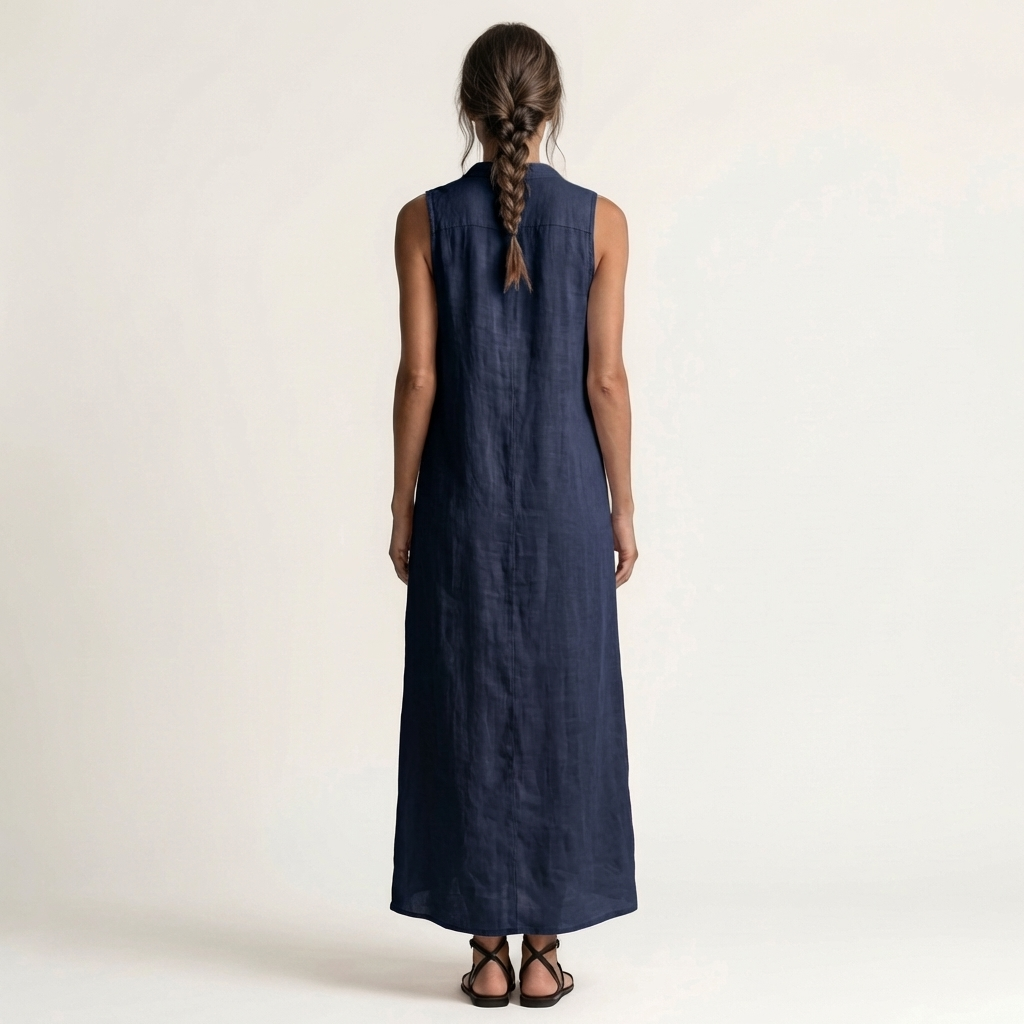VALENTINA | HOODED BUTTON-FRONT SLEEVELESS LINEN MAXI DRESS