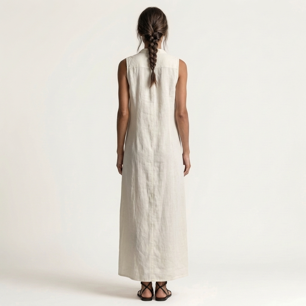 VALENTINA | HOODED BUTTON-FRONT SLEEVELESS LINEN MAXI DRESS