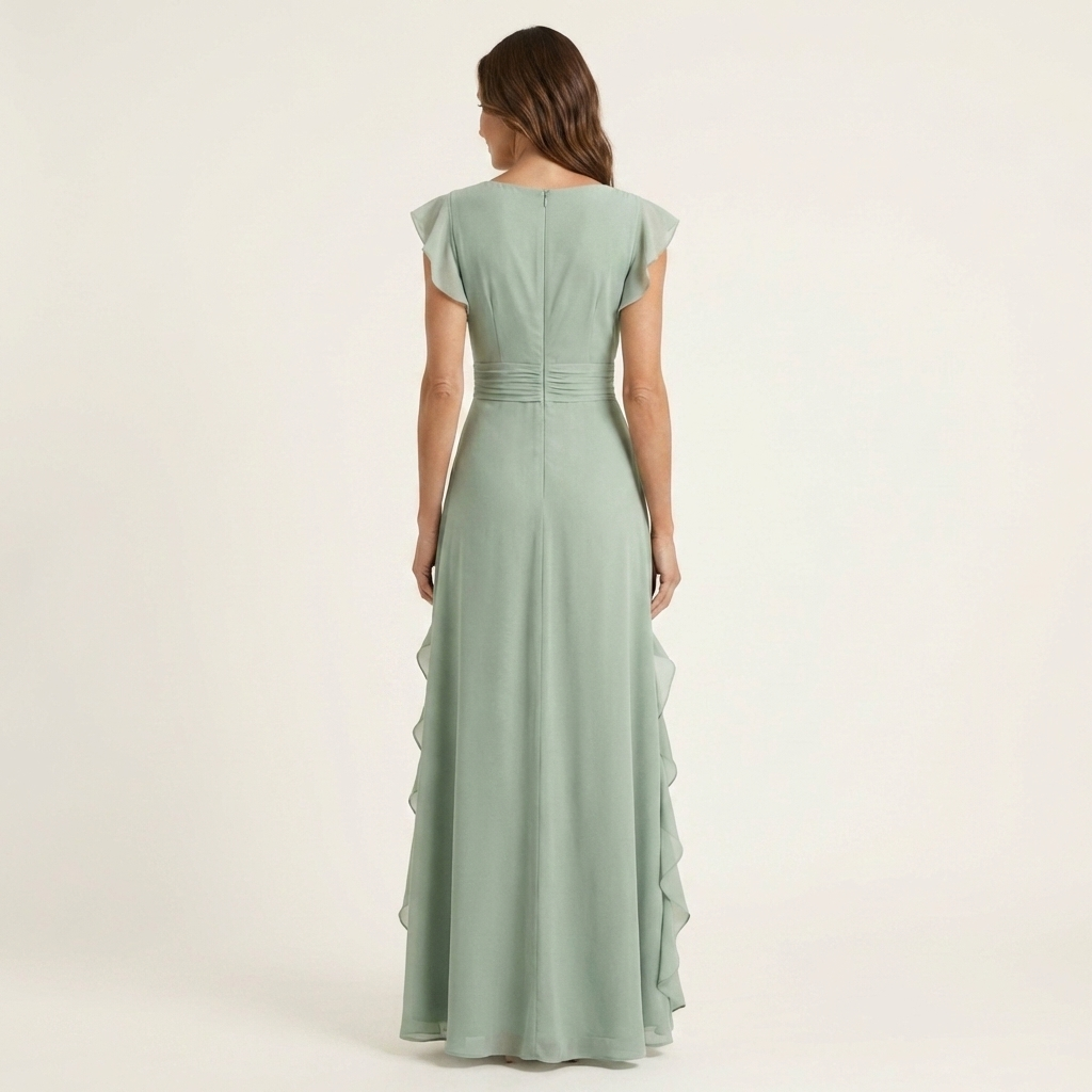 CELESTE | WRAP-STYLE V-NECK FLUTTER-SLEEVE CASCADING RUFFLE MAXI DRESS