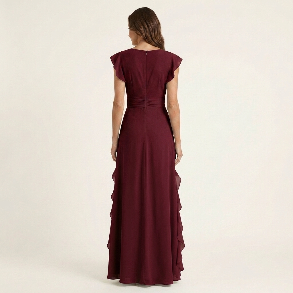 CELESTE | WRAP-STYLE V-NECK FLUTTER-SLEEVE CASCADING RUFFLE MAXI DRESS