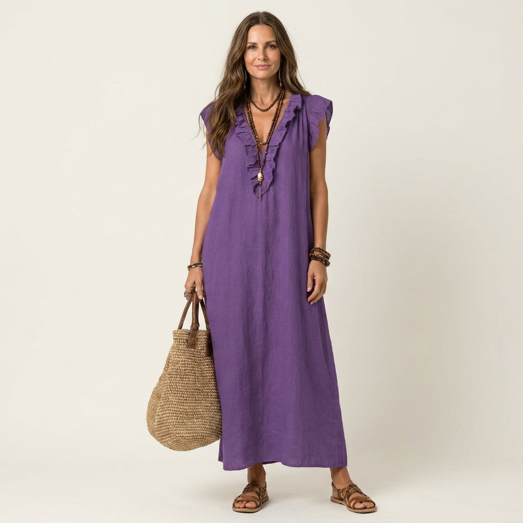JOSIE | ELEGANT RUFFLE V-NECK MAXI DRESS