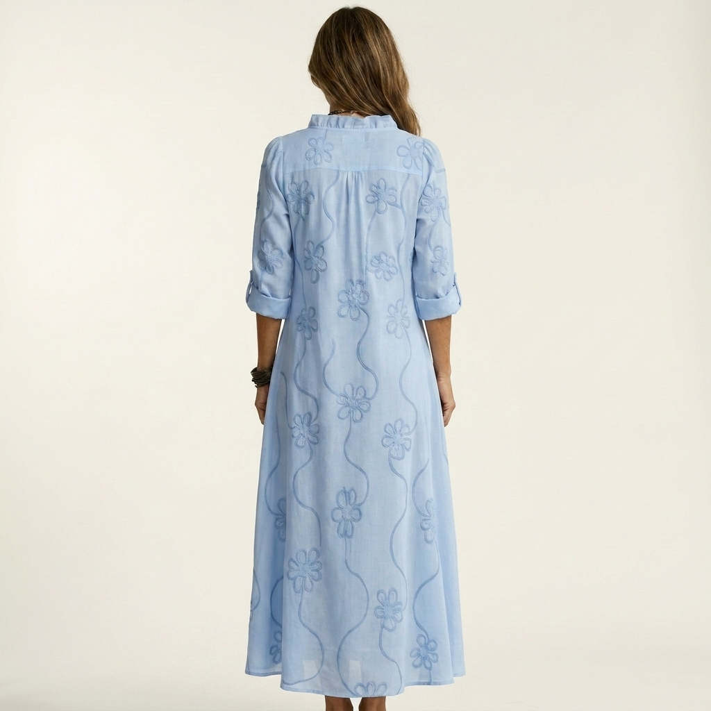 ODALYS | MAXI DRESS WITH TONAL FLORAL EMBROIDERY