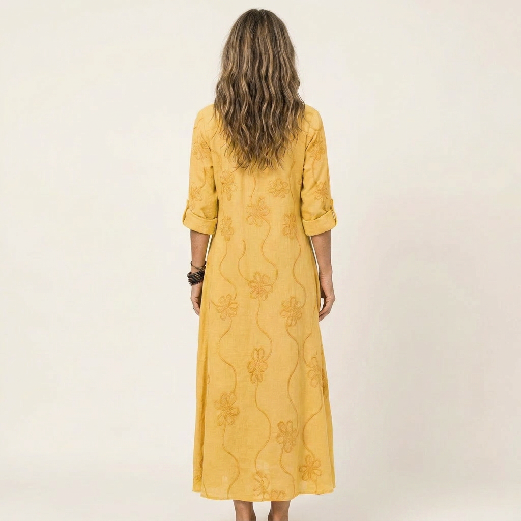 ODALYS | MAXI DRESS WITH TONAL FLORAL EMBROIDERY