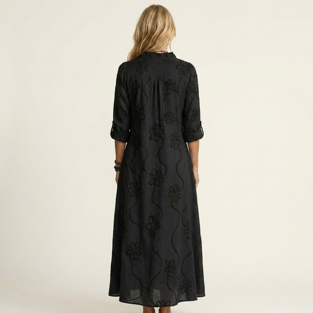 ODALYS | MAXI DRESS WITH TONAL FLORAL EMBROIDERY