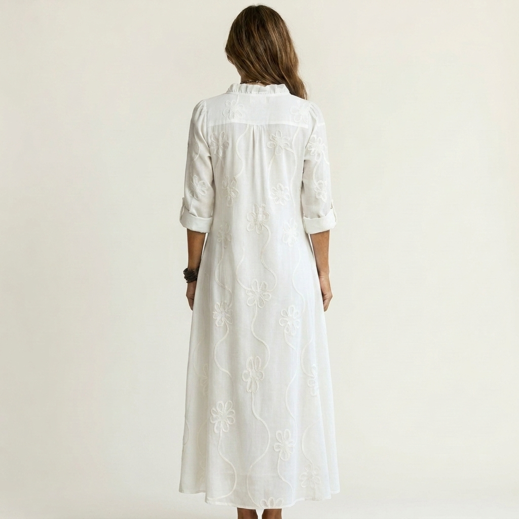 ODALYS | MAXI DRESS WITH TONAL FLORAL EMBROIDERY