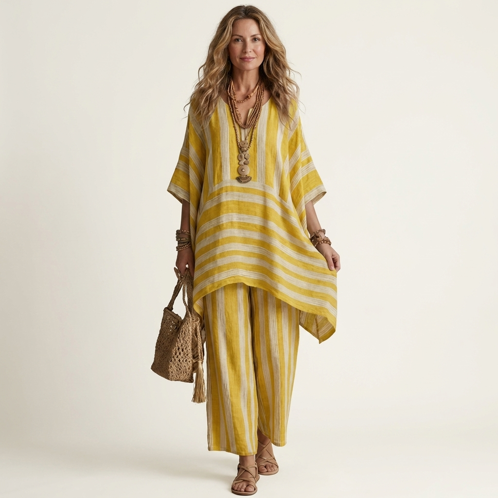 SASHA | TWO-PIECE STRIPED COTTON-LINEN SET