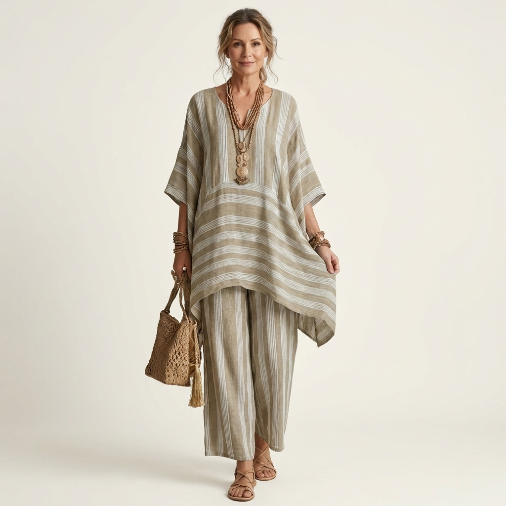SASHA | TWO-PIECE STRIPED COTTON-LINEN SET