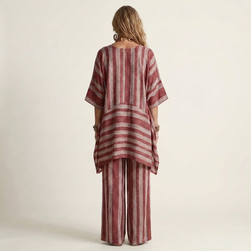 SASHA | TWO-PIECE STRIPED COTTON-LINEN SET