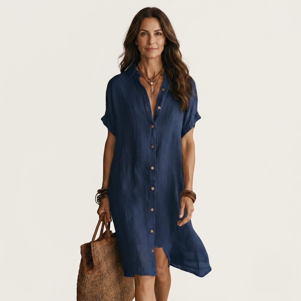 FLORENTINE | COTTON-LINEN MIDI SHIRT DRESS WITH ROLLED CUFFS