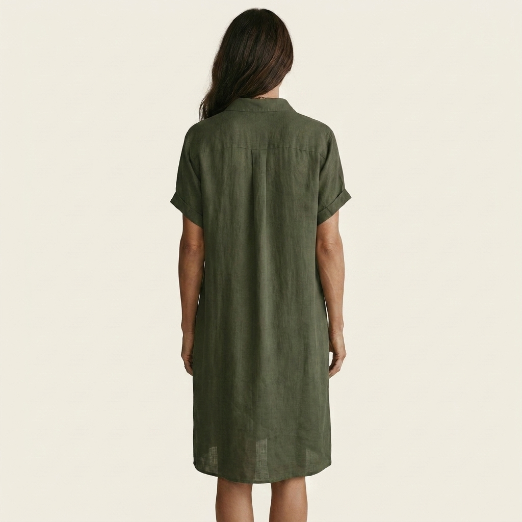 FLORENTINE | COTTON-LINEN MIDI SHIRT DRESS WITH ROLLED CUFFS
