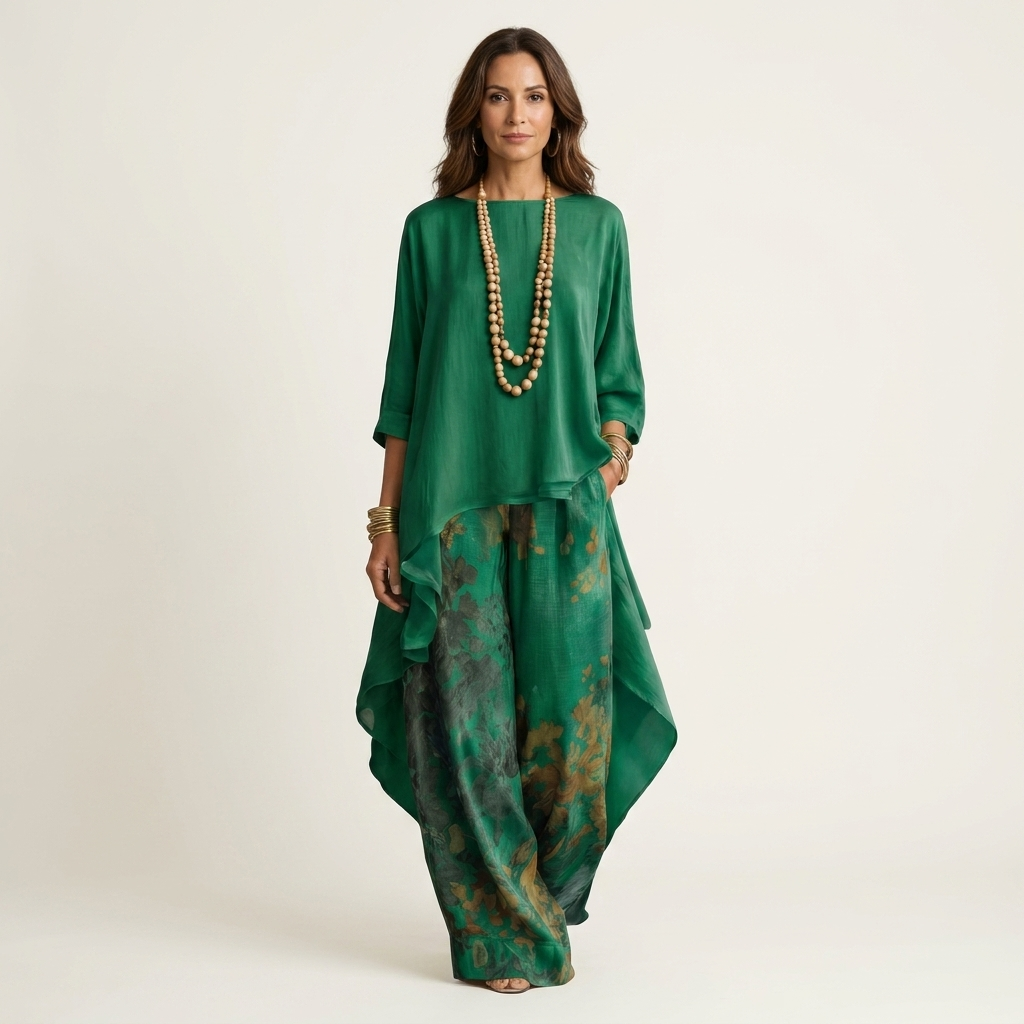 AVALYN | COTTON-SILK TWO-PIECE SET WITH ASYMMETRIC TUNIC