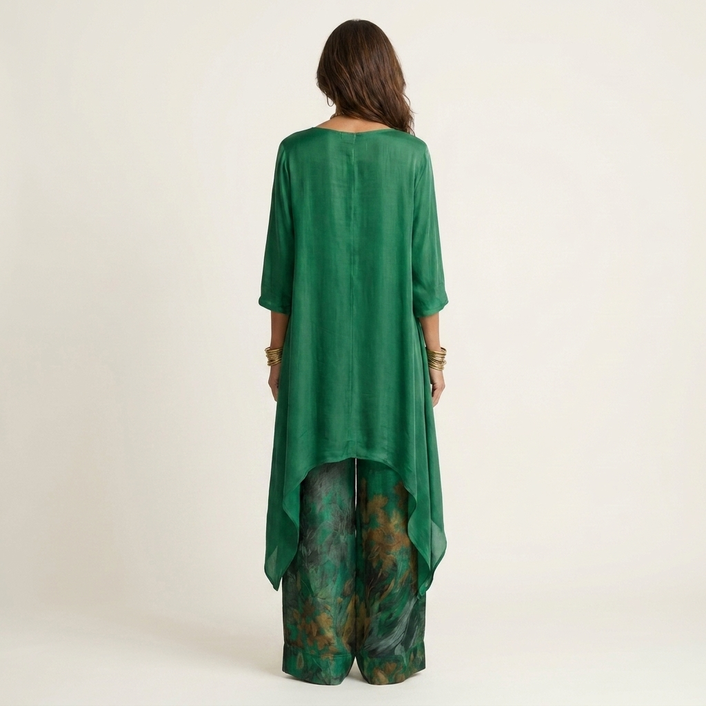 AVALYN | COTTON-SILK TWO-PIECE SET WITH ASYMMETRIC TUNIC