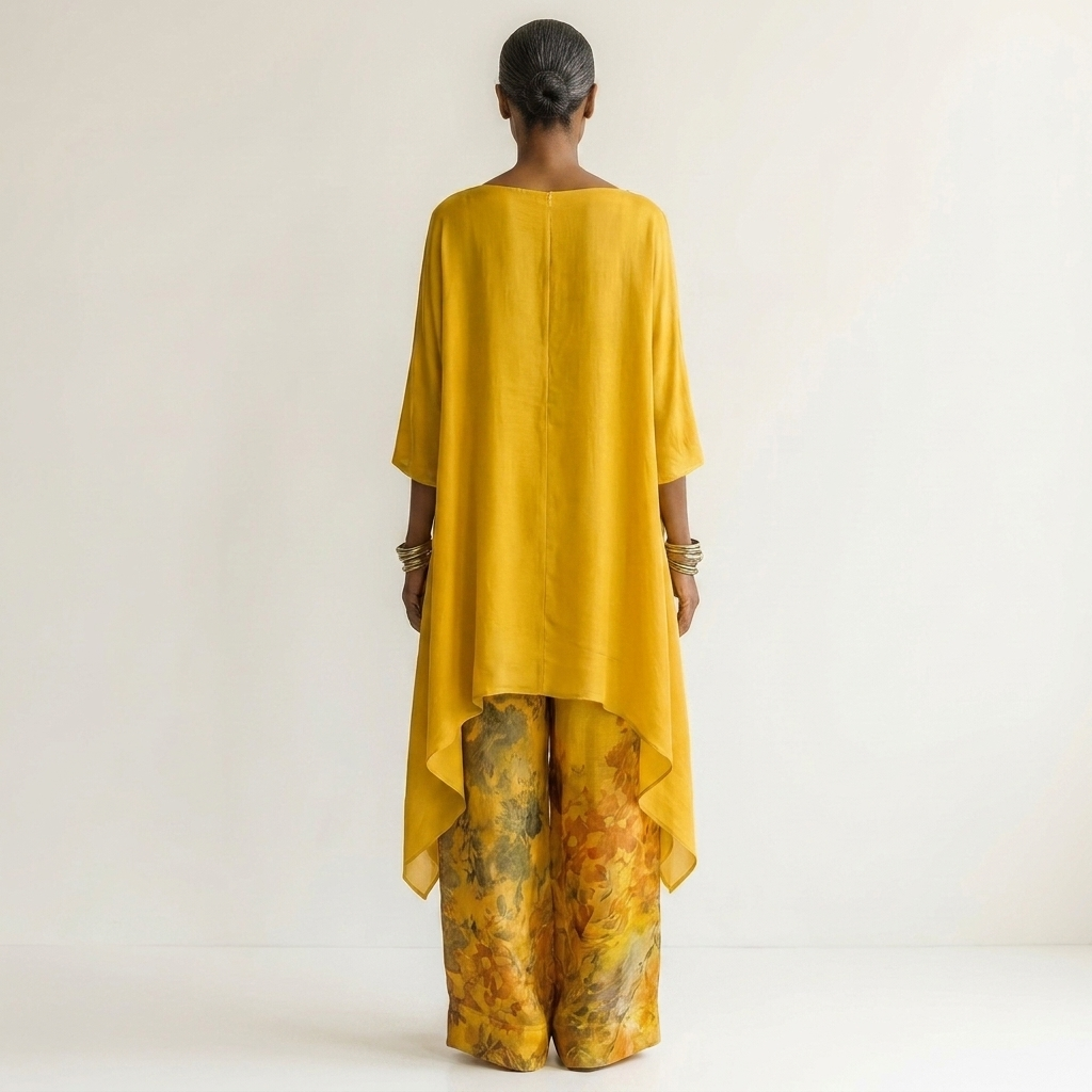 AVALYN | COTTON-SILK TWO-PIECE SET WITH ASYMMETRIC TUNIC