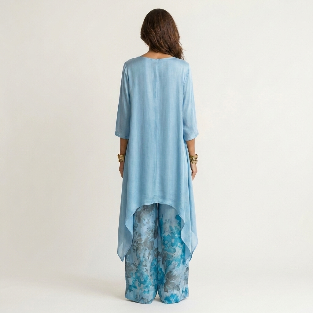 AVALYN | COTTON-SILK TWO-PIECE SET WITH ASYMMETRIC TUNIC