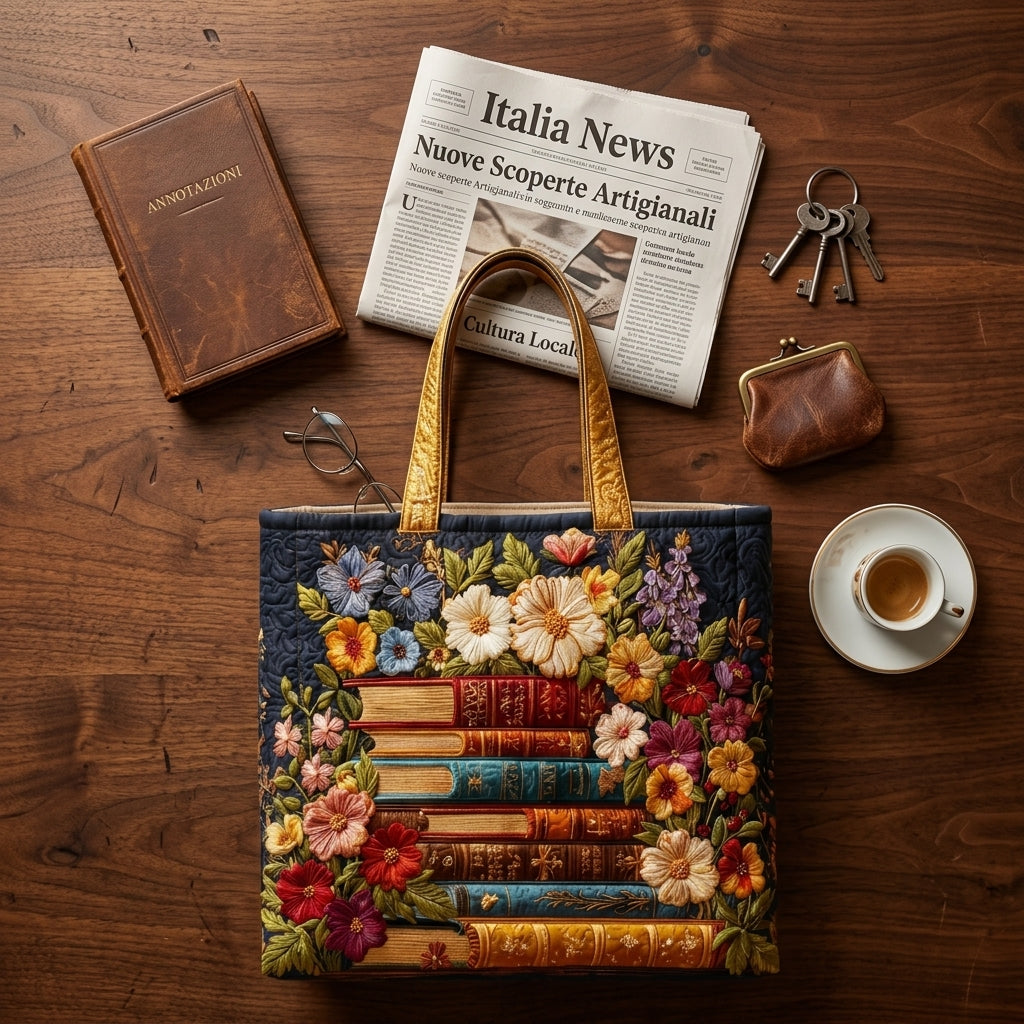 Quilted Bag with Floral Print and Books – For Book Lovers