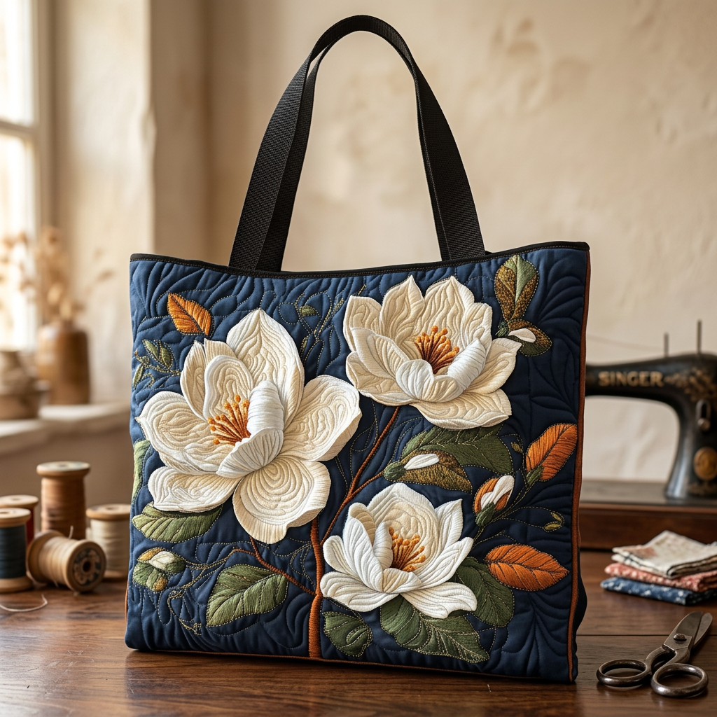 Delicate Magnolia Quilted Floral Bag – Two Sizes