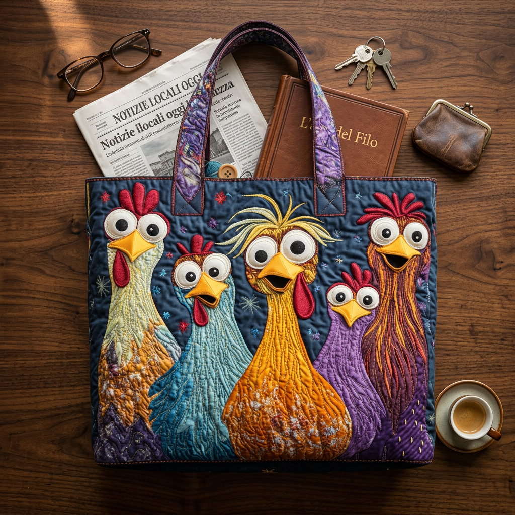 Women's Bag with Five Colourful Chickens – Two Sizes
