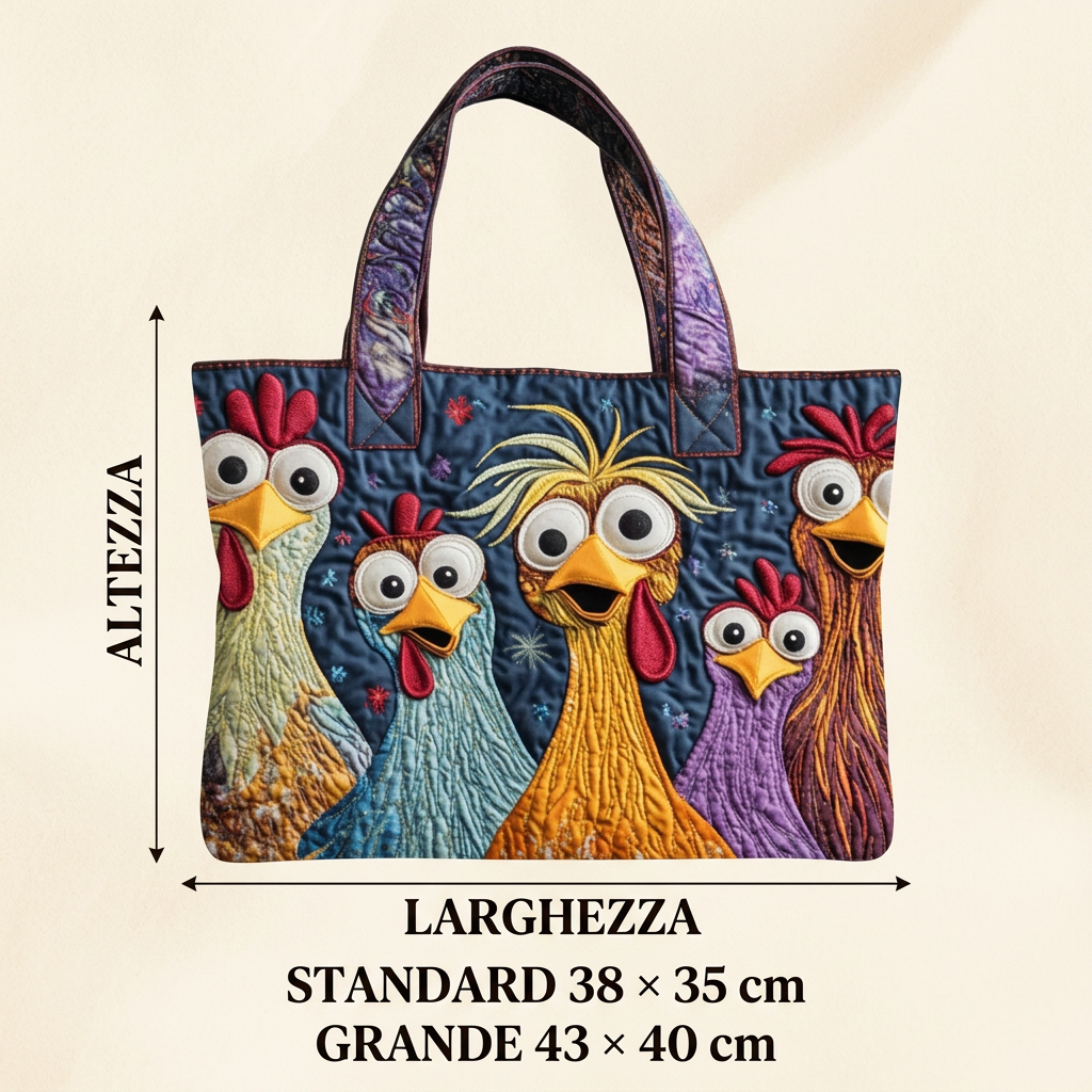 Women's Bag with Five Colourful Chickens – Two Sizes