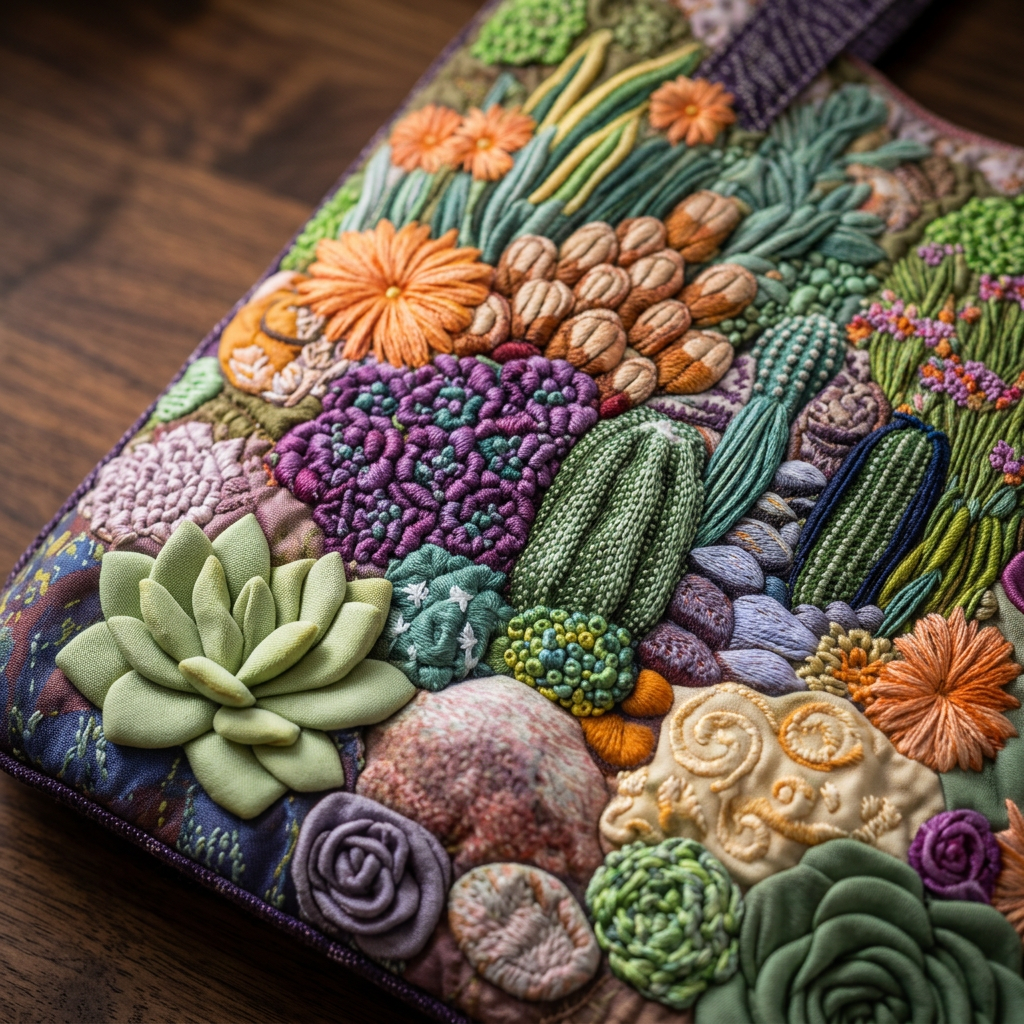 Quilted Floral Tote Bag - Succulent Garden – Two Sizes