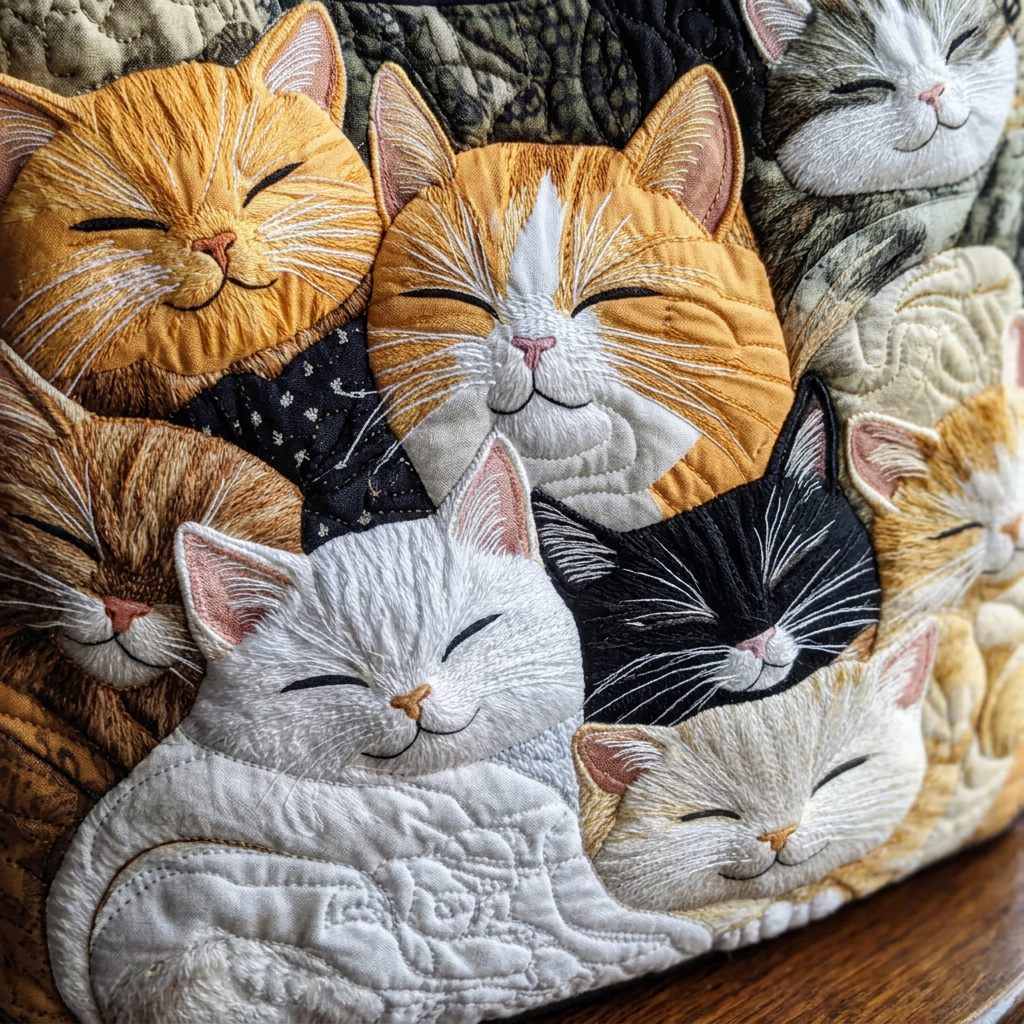 Quilted Bag with Sleeping Kittens – Spacious and Lightweight