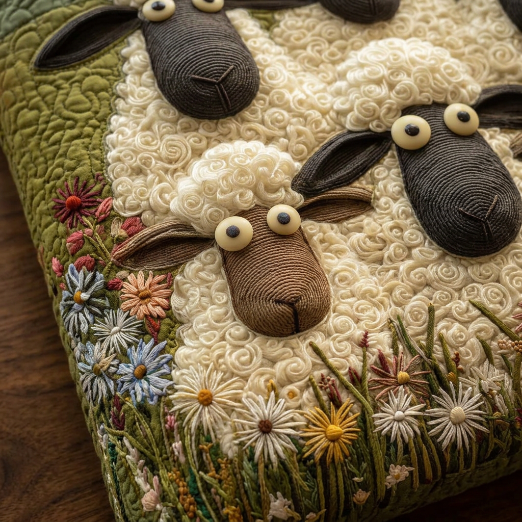 Quilted Artistic Bag with Five Sheep – Two Sizes