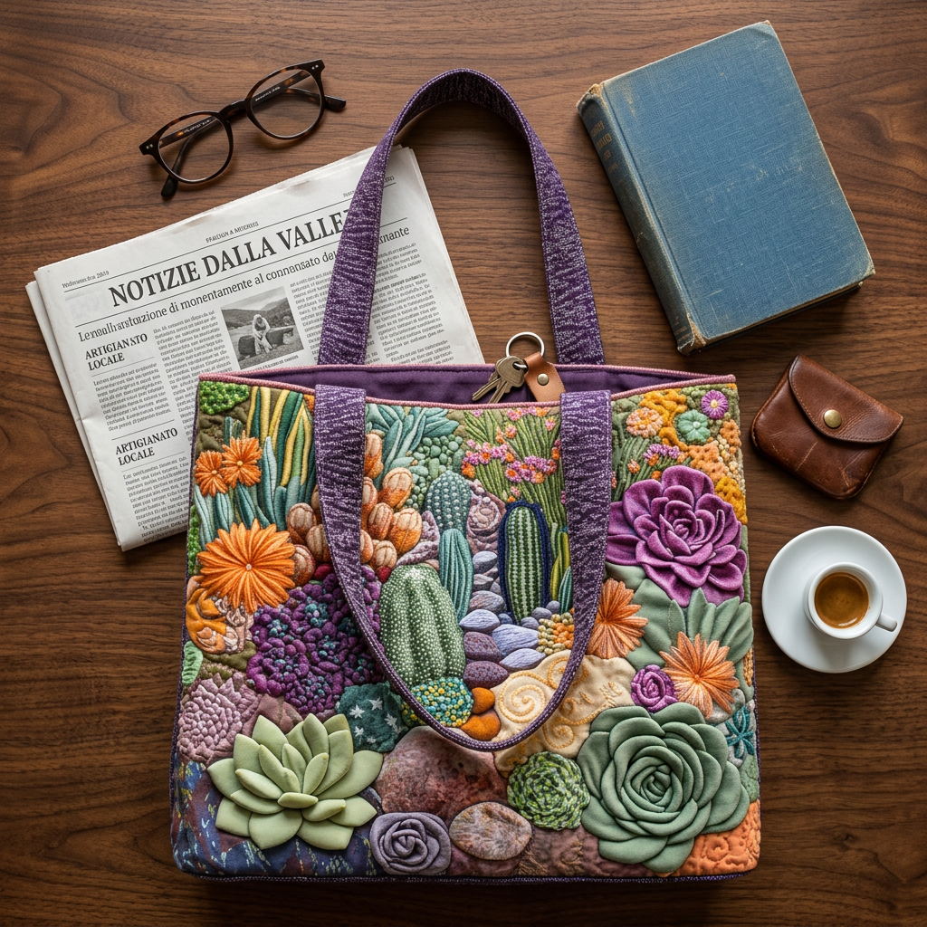 Quilted Floral Tote Bag - Succulent Garden – Two Sizes