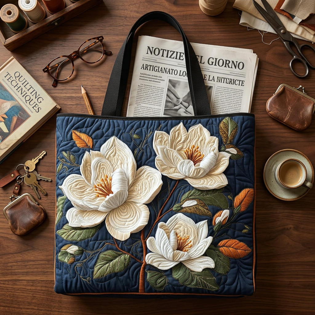Delicate Magnolia Quilted Floral Bag – Two Sizes