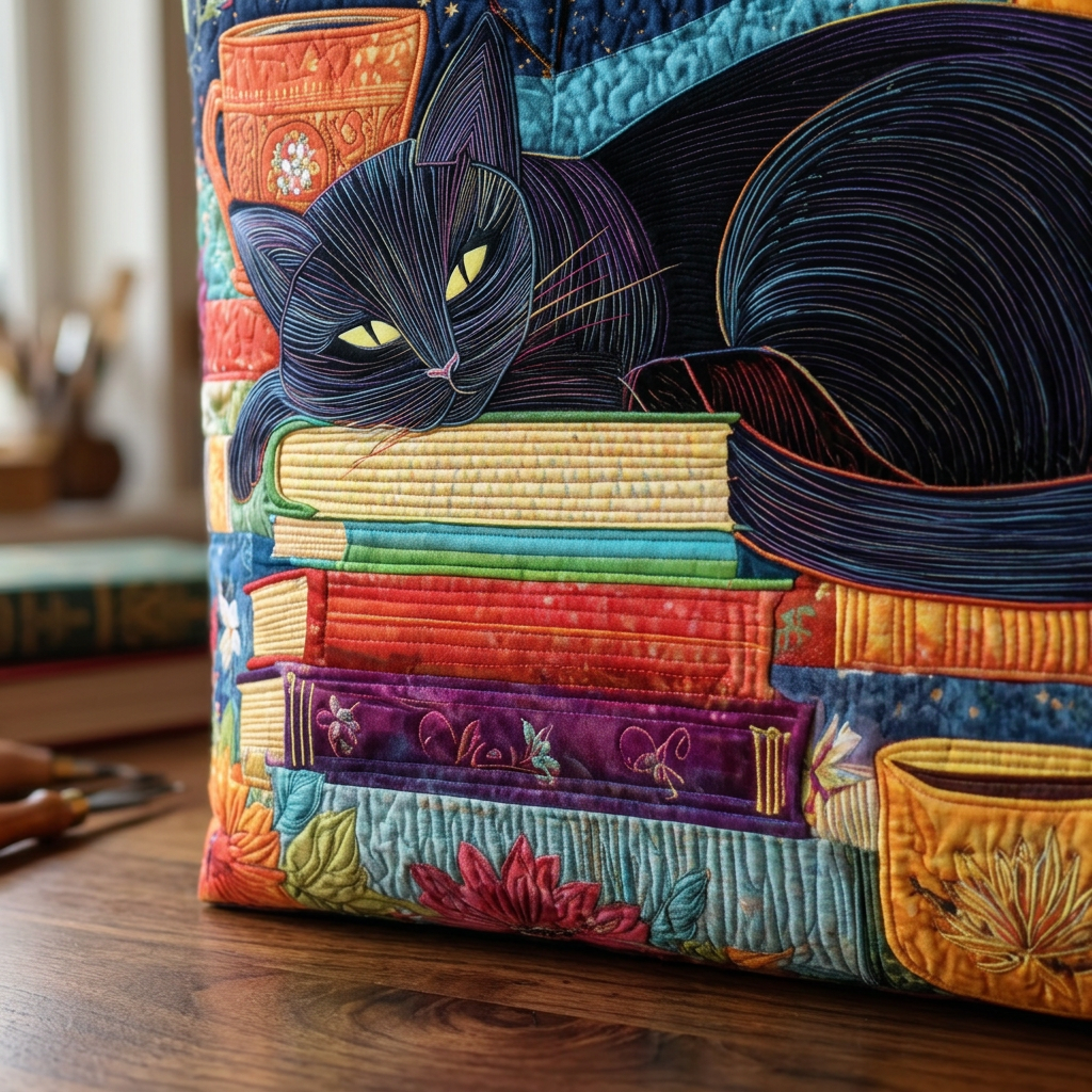 Women's Bag with Black Cat, Books and Mugs – Two Sizes