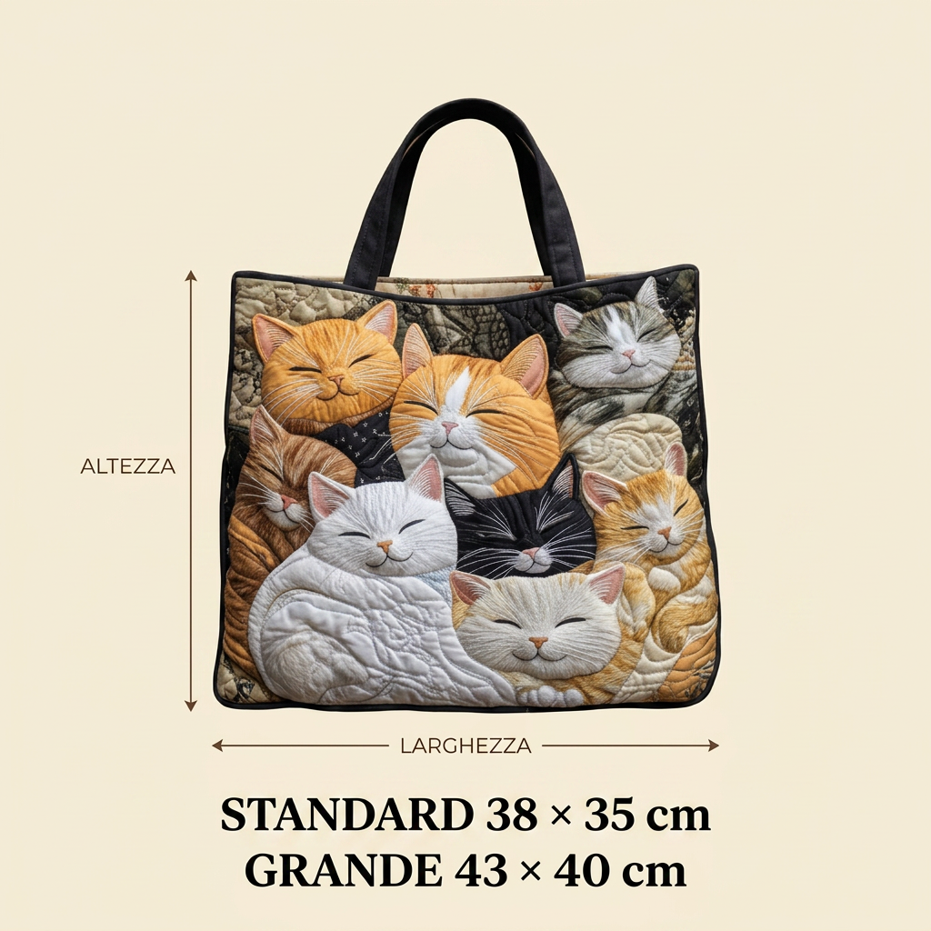Quilted Bag with Sleeping Kittens – Spacious and Lightweight