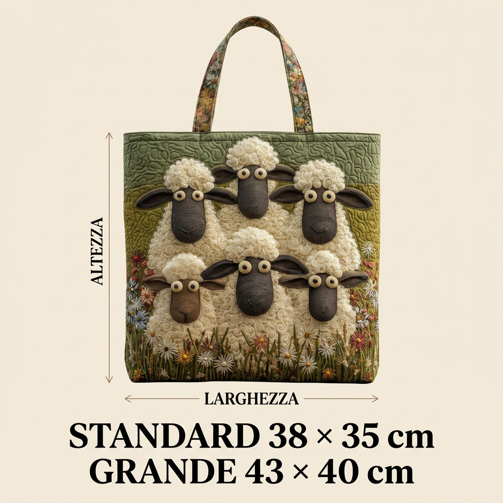 Quilted Artistic Bag with Five Sheep – Two Sizes