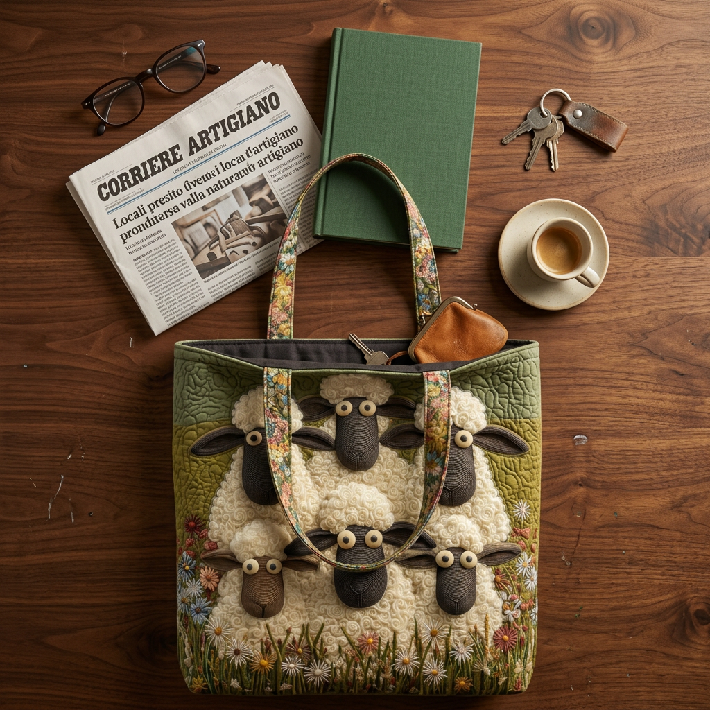 Quilted Artistic Bag with Five Sheep – Two Sizes