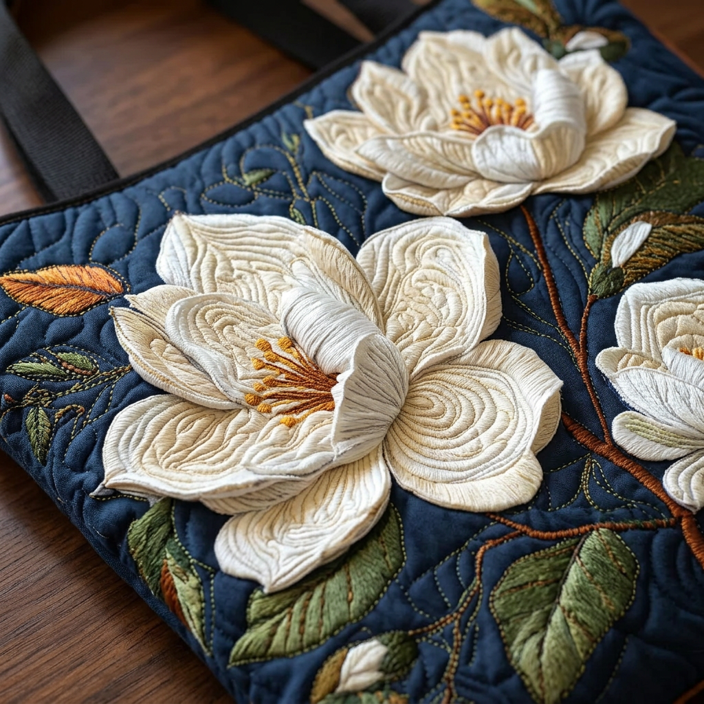Delicate Magnolia Quilted Floral Bag – Two Sizes