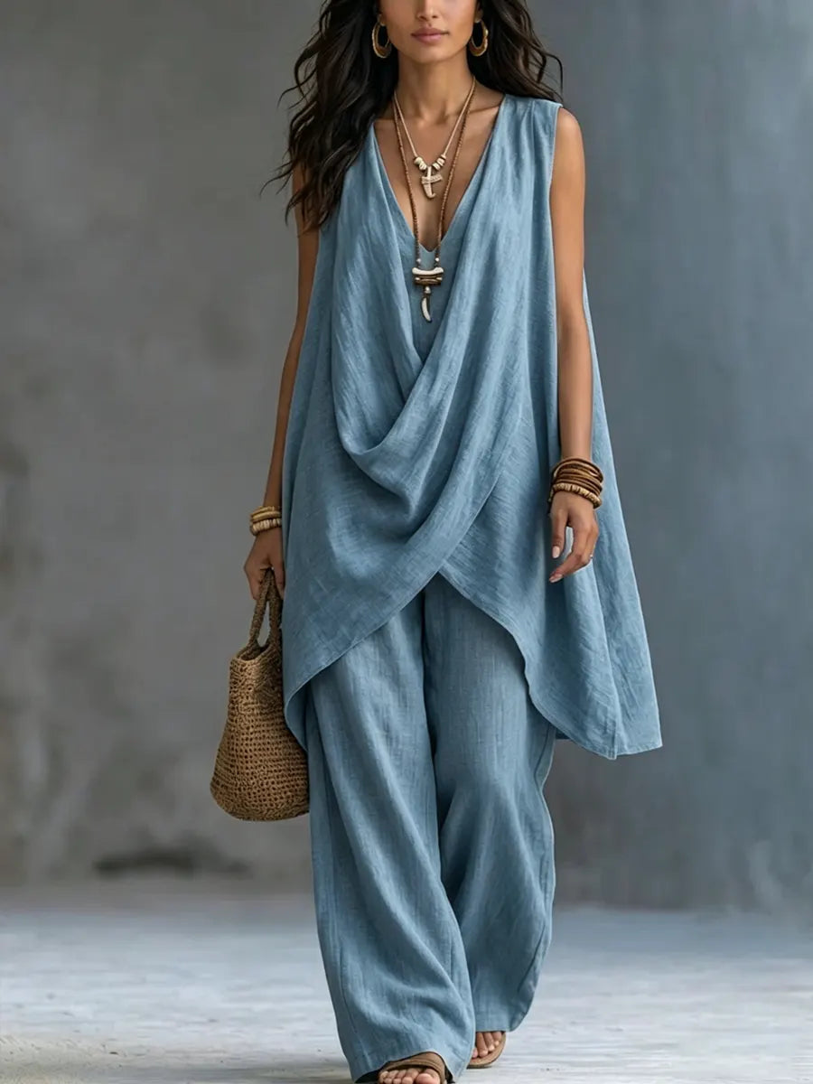 VITTORIA | DRAPED SUIT WITH WIDE PANTS