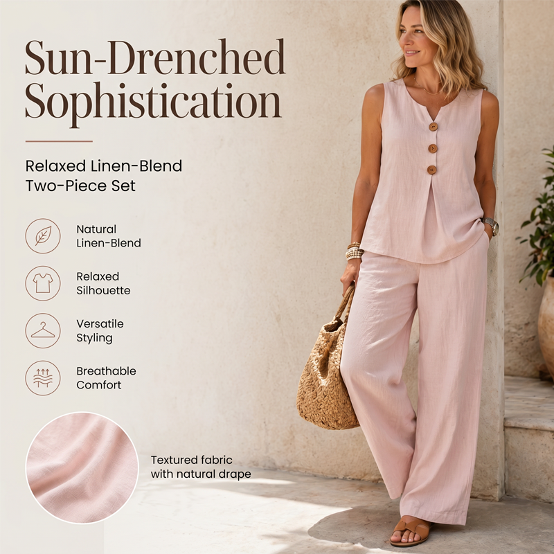 Sleeveless Button Top and Loose Pants Set