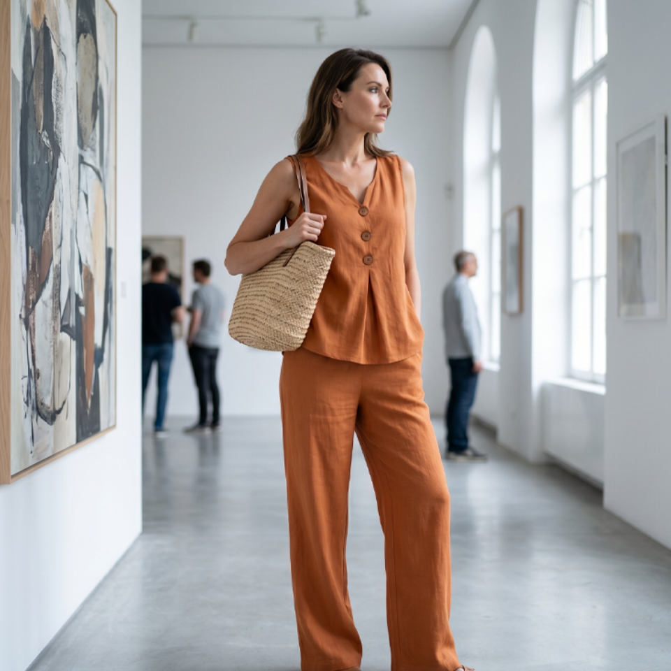 Sleeveless Button Top and Loose Pants Set
