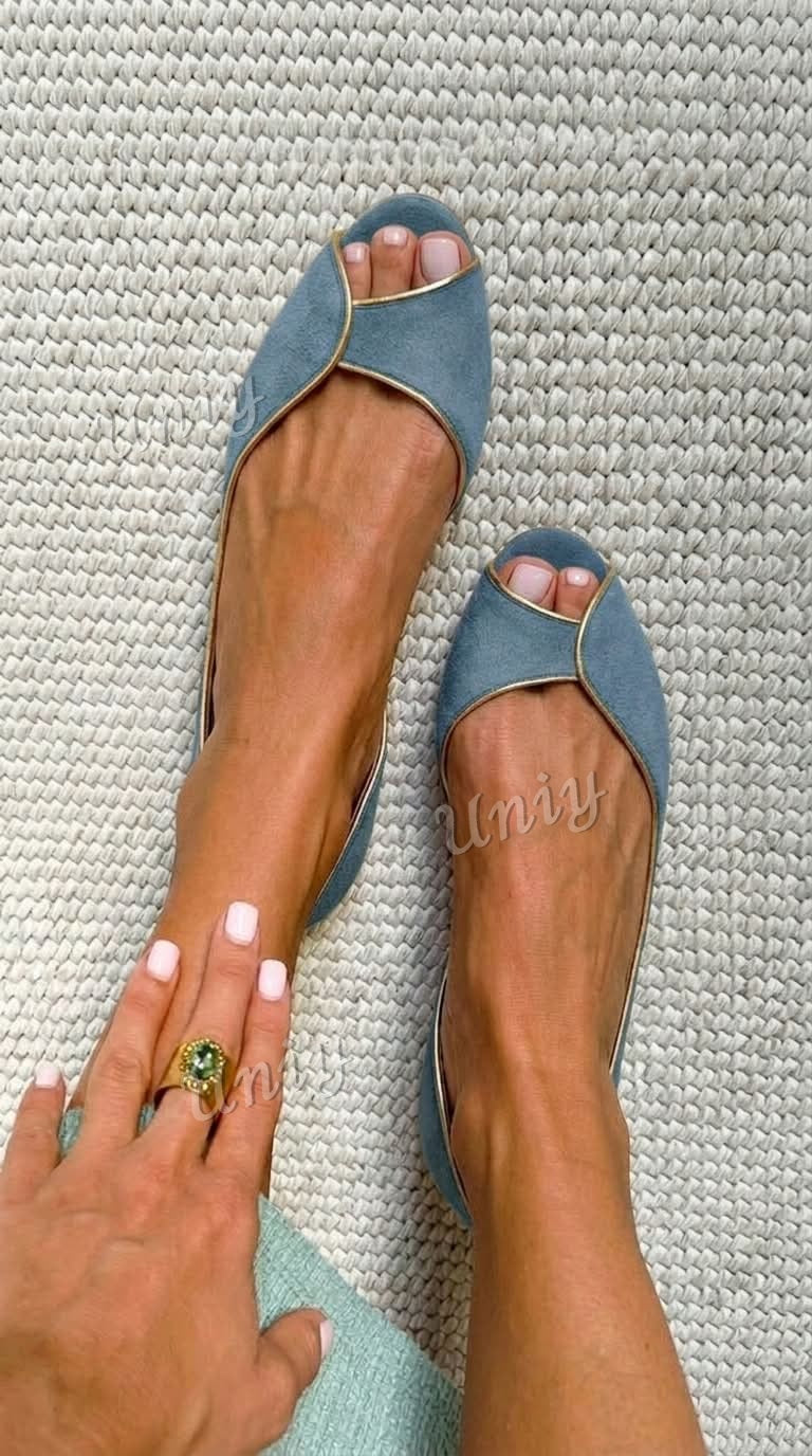 Beige and Gold Faux Suede Peep Toe D'Orsay Ballet Flats