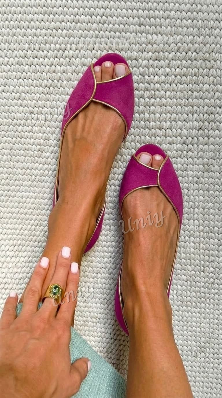 Beige and Gold Faux Suede Peep Toe D'Orsay Ballet Flats