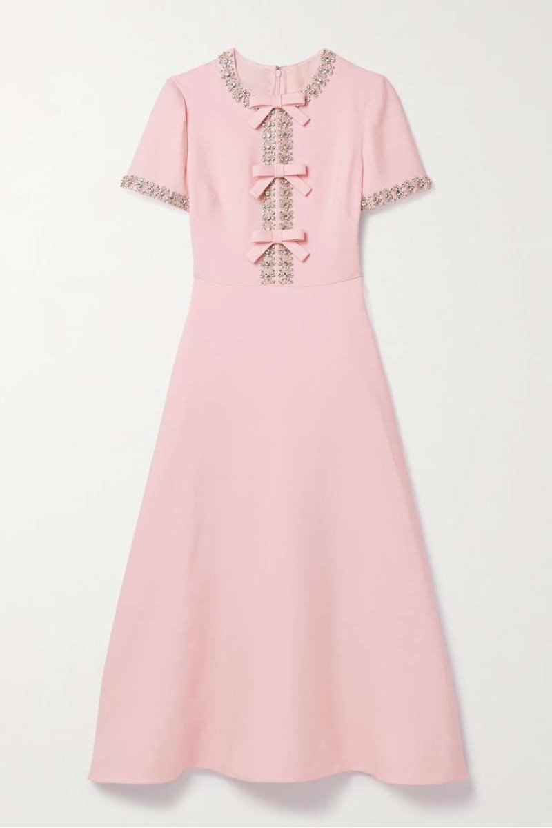Satin Midi Dress with Knot and Crystal Embellishments