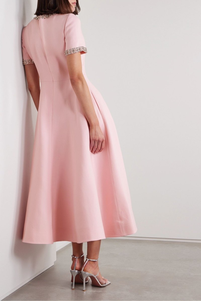 Satin Midi Dress with Knot and Crystal Embellishments